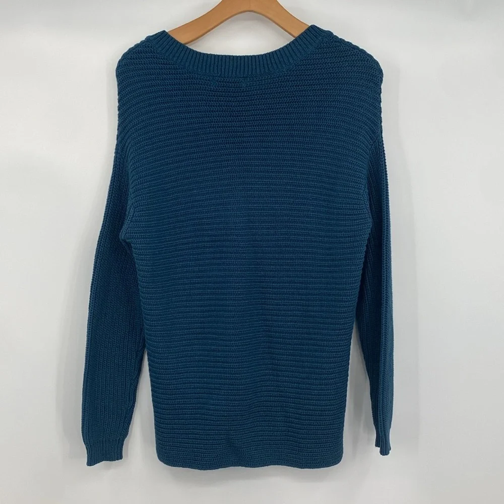 Ruff Hewn Sweater Womens Large Teal Blue Lace‎ Up Ribbed Long Sleeve Knit - Picture 7 of 10